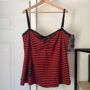 JESSICA LOUISE red black striped skull goth lace plus size bow cami tank top